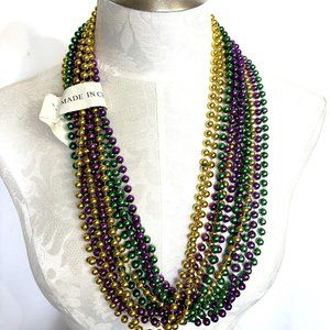 Bundle of 12 Classic Mardi Gras Purle Green Gold  Beads NWT